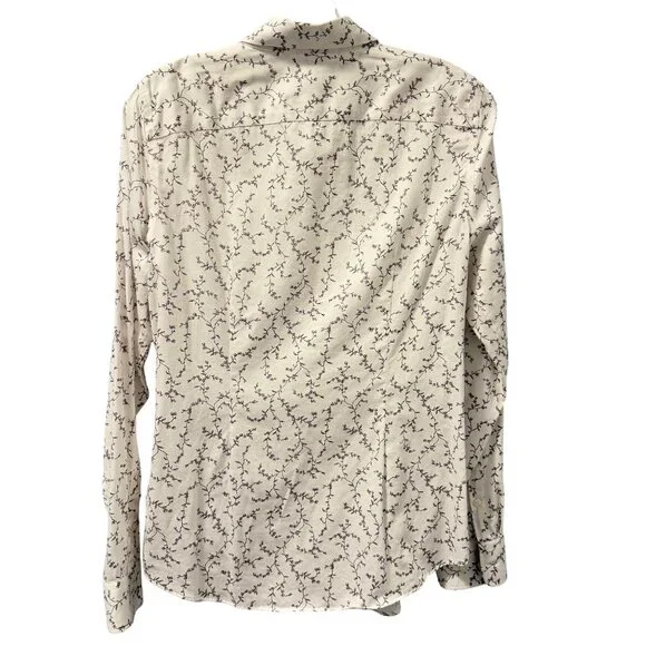 Chaps Womens No Iron Button-Up Shirt Sz M White Floral 100% Cotton Long Sleeve - Picture 12 of 13